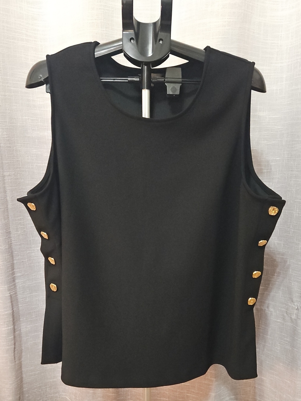 Classic Black Sleeveless Blouse with Gold Buttons